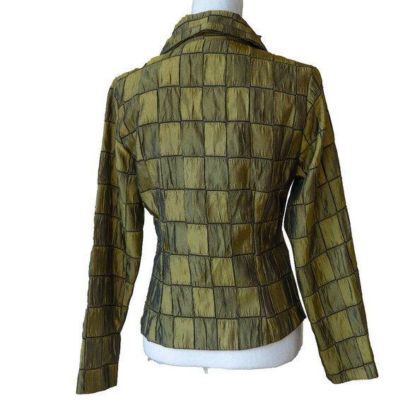 Vintage 90s Green Shiny Jacket Croc Square patchwork Metallic Y2k Style Disco - Picture 2 of 11